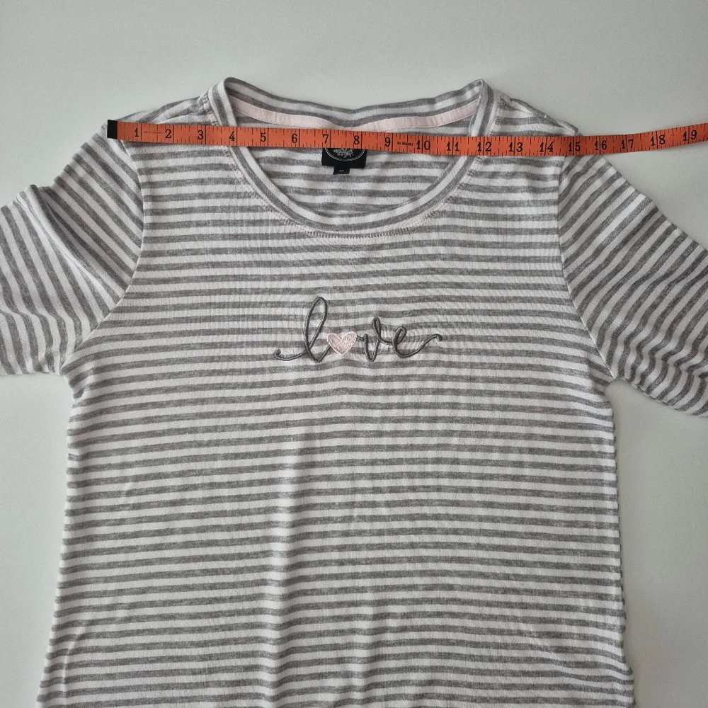 Laura Ashley LOVE Gray and White Striped Pajama Top